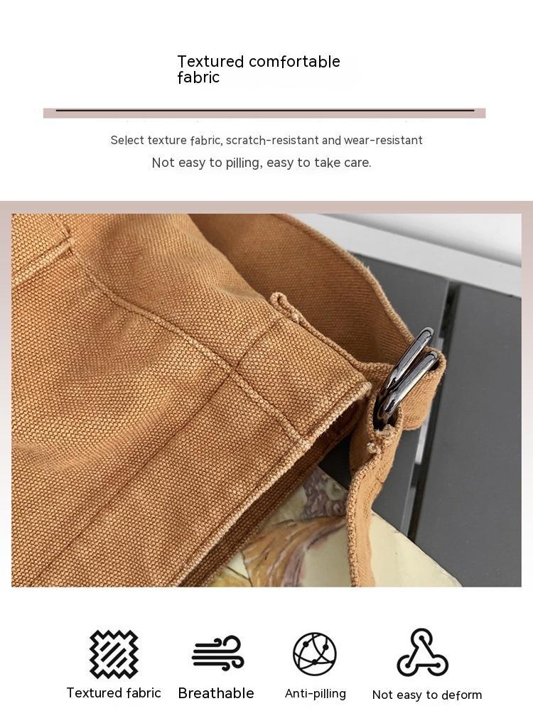 Women's Large Capacity Idle Style Artistic Simple Canvas Bag School College Students
