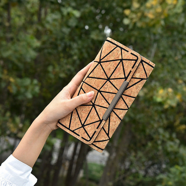 Eco-friendly Cork Grain Multifunctional Fashion Waterproof 3 Fold Hand Wallet Hanzuva