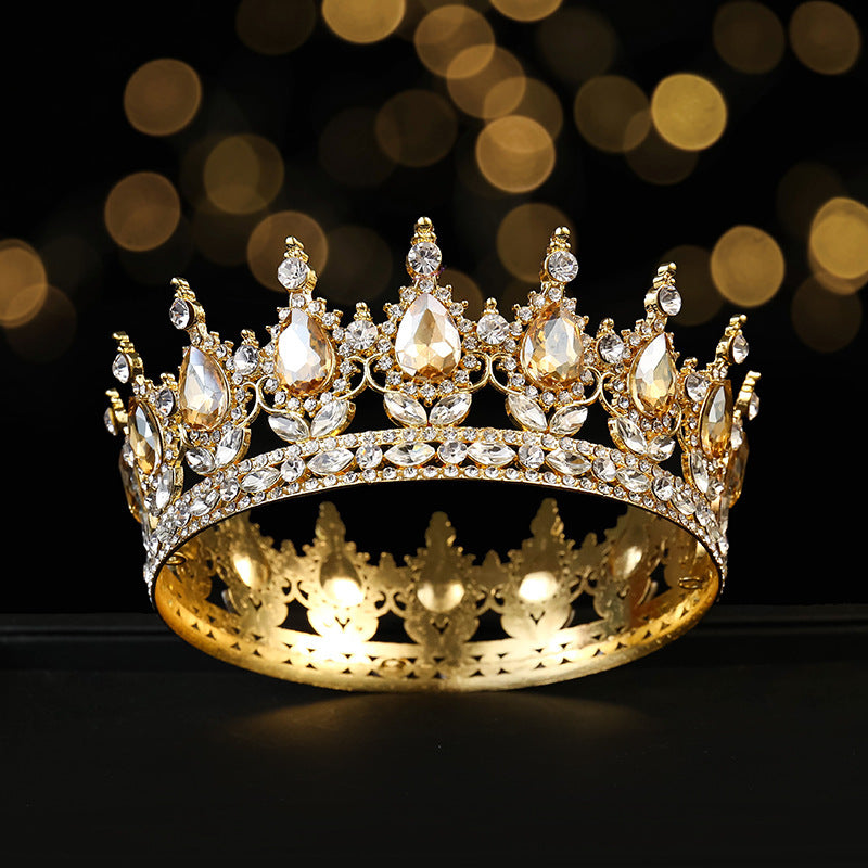 Golden Full Round Crown Red Crystal Beauty Pageant