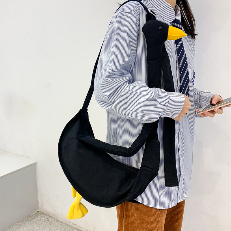 Cute Duck Head Canvas Bag Female  Funny Cute Ugly Duck Bag Student Messenger Bag
