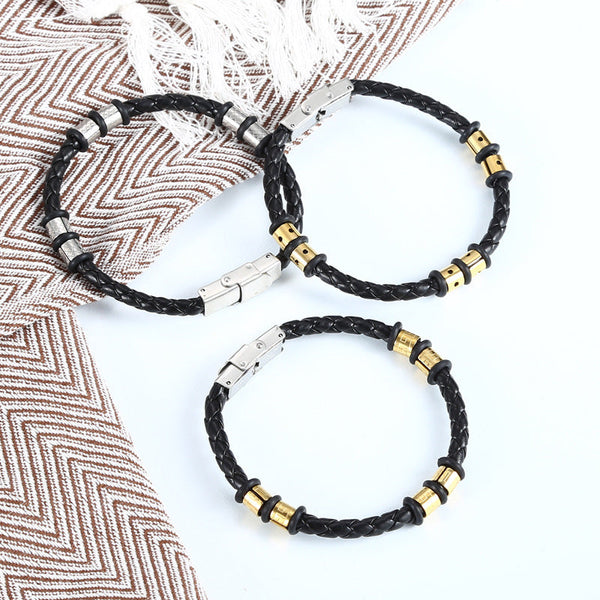 Stainless Steel Woven Leather String Couple Bracelet Hanzuva