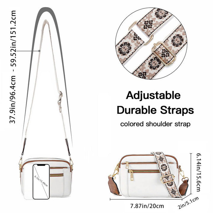Triple-zipper Shoulder Bag With Floral Embroidered Straps Fashion Colorblock Multi-functional Crossbody Bags For Women Hanzuva