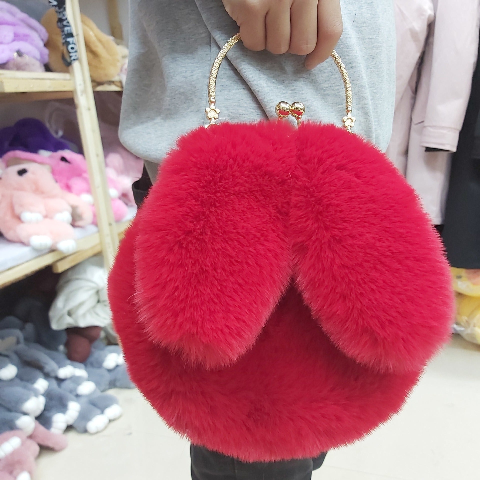 Fashion chain ear plush handbag Hanzuva