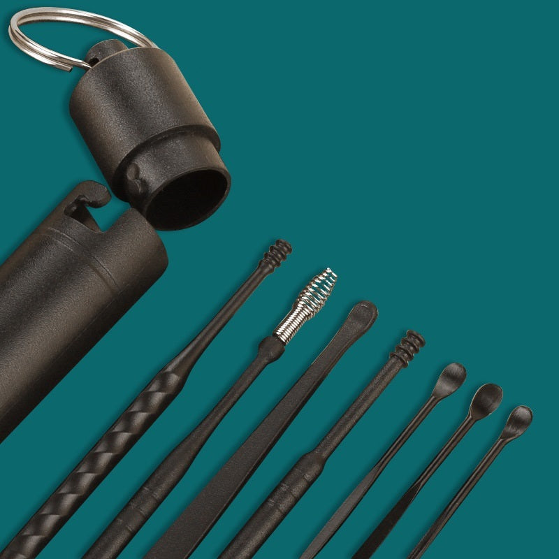 Black Ear Pick Suit 7-piece Spiral Double-headed Spring Ear Cleaning Tool Set
