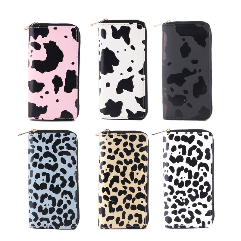 Cow Pattern Ladies Wallet PU Long Zipper