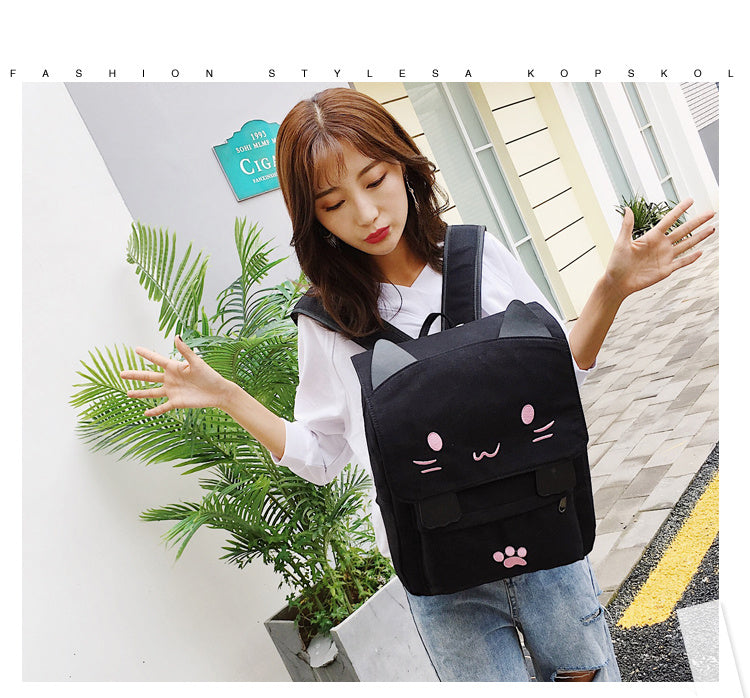 Cute Cat Canvas Backpack Hanzuva