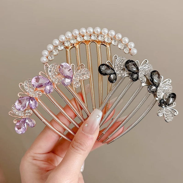 Rhinestone Butterfly Insert Comb For Updo Barrettes Hanzuva