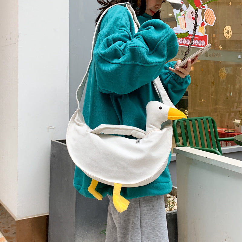 Cute Duck Head Canvas Bag Female  Funny Cute Ugly Duck Bag Student Messenger Bag