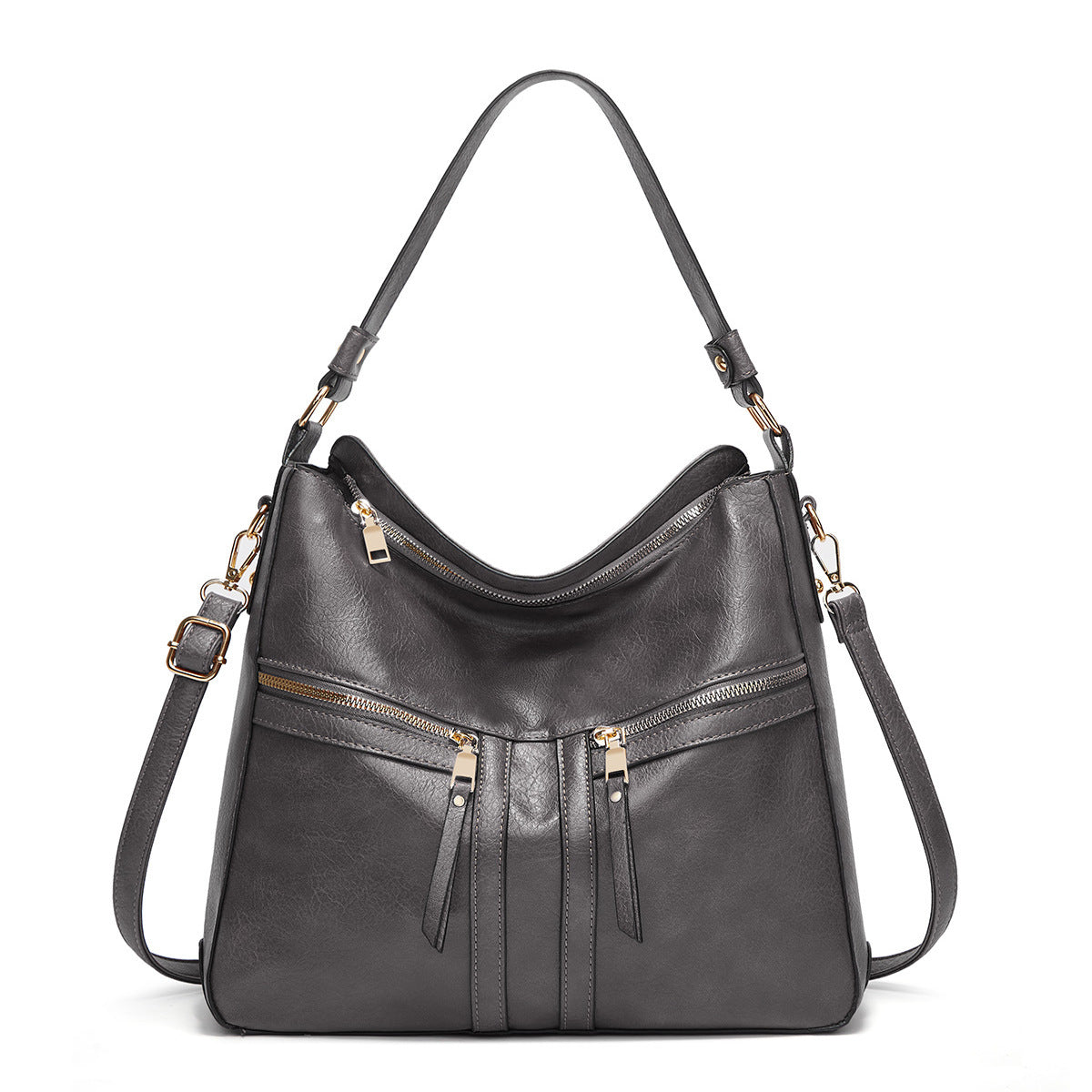 Trendy Double Zipper Soft Leather Large Capacity Totes