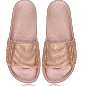 Women's Rhinestone Stand Independently Fashion Craft Flat Slippers Hanzuva