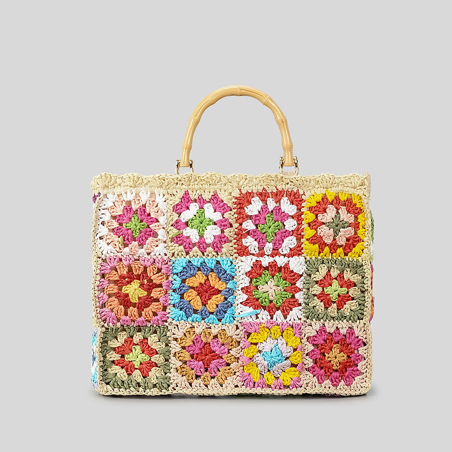 Grandmother Contrasting Color Grass Woven Bag Women's Bamboo Festival