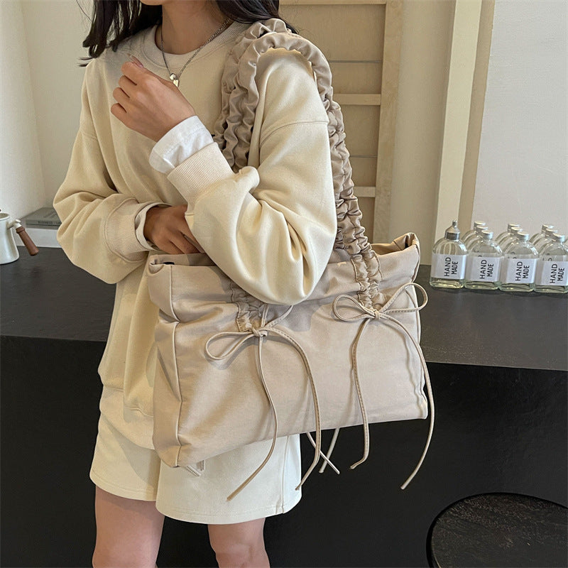 Pleated Large Capacity Bag Female Korean Style Simple And Casual Tote Bag Commuter Shoulder Bag