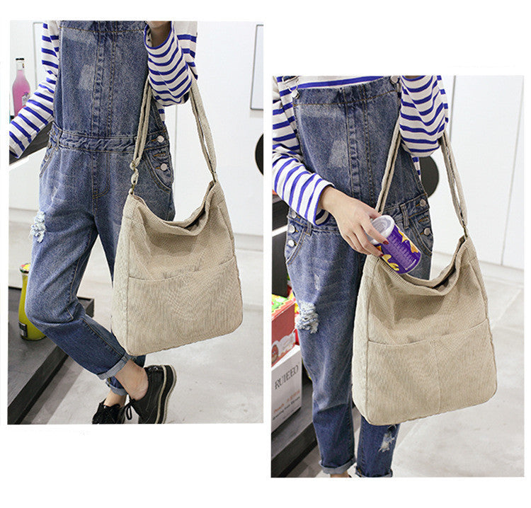 Solid Color Corduroy Shoulder Bag Casual Crossbody