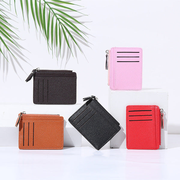 Women's Bag Holder Zipper Solid Color Lychee Pattern Business Cards Hanzuva