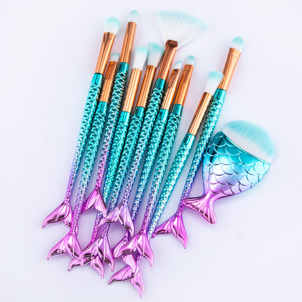11pcs Makeup Brushes Kit Maquiagem Maquillaje New Mermaid Foundation Eyebrow Eyeliner Cosmetic Makeup Brushes Hanzuva
