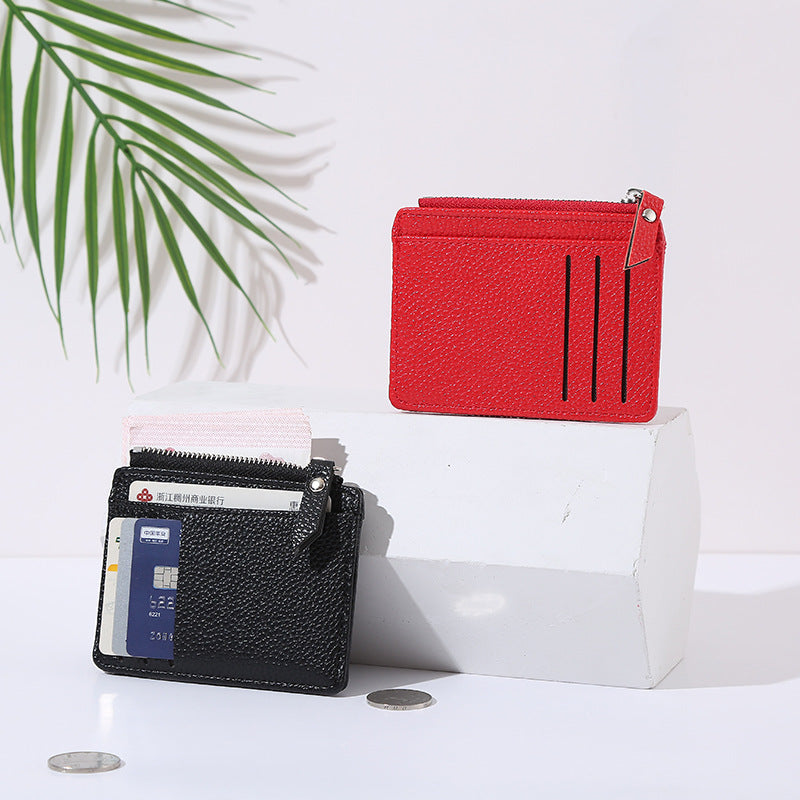 Women's Bag Holder Zipper Solid Color Lychee Pattern Business Cards