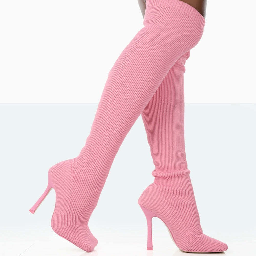 Europe And The United States Foreign Trade Large Size High With Fine Heel Stretch Boots Female Hanzuva