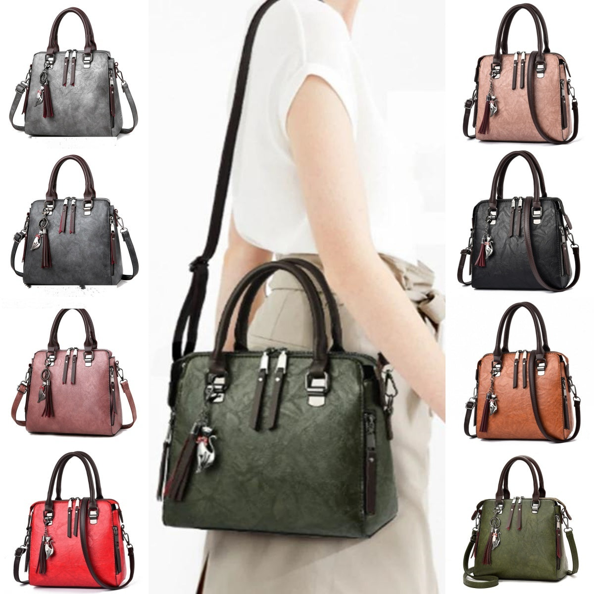 Vintage Handbag Women PU Leather Tassel Top-handle Bag Fashion Lady Tote Luxury Large Capacity Shoulder Bag Hanzuva