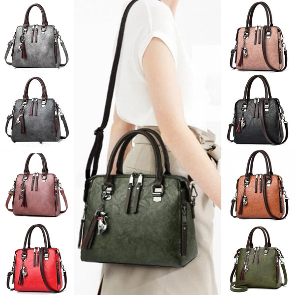 Vintage Handbag Women PU Leather Tassel Top-handle Bag Fashion Lady Tote Luxury Large Capacity Shoulder Bag Hanzuva