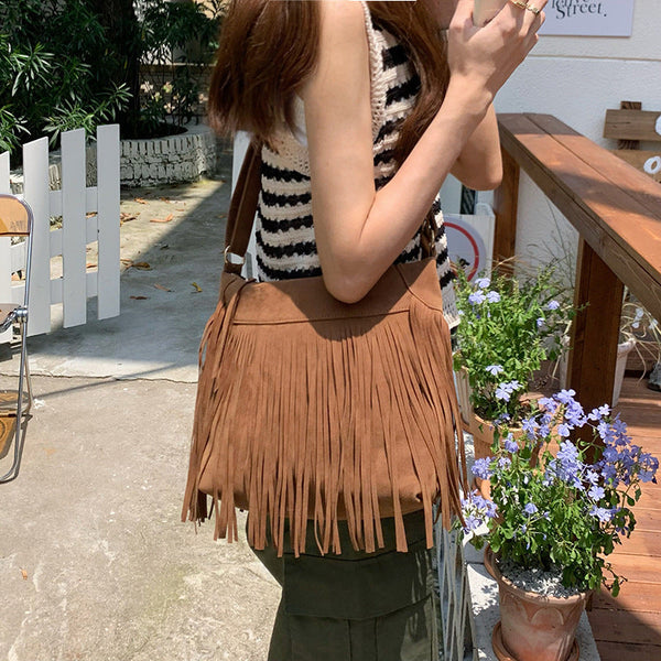 Tassel Retro Crossbody Fashionable All-match Simple Shoulder Bag Hanzuva