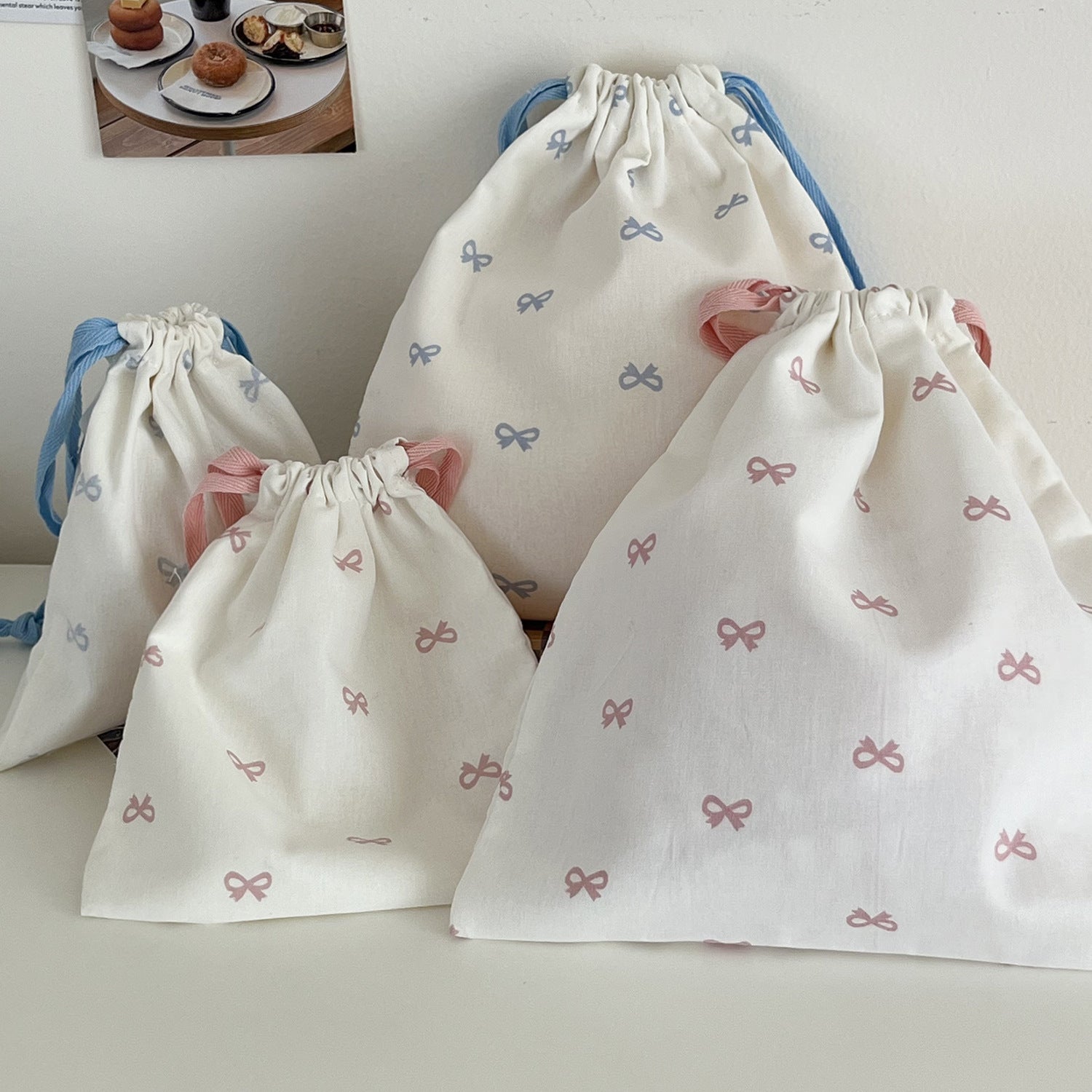 Sweet Bow Print Drawstring Storage Bag