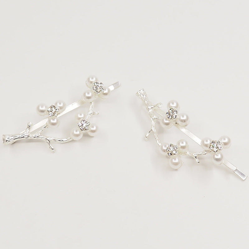 Pearl Zircon Plum Blossom Branch Bangs Clip