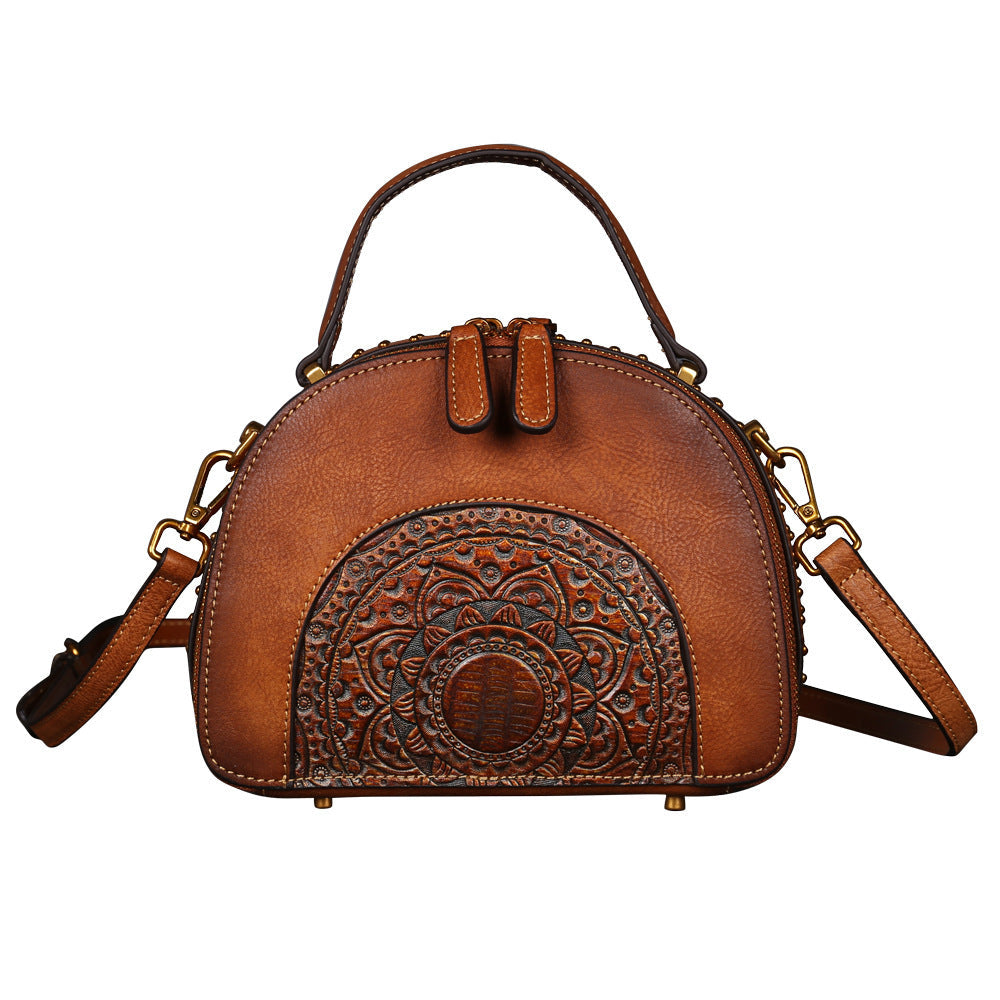 Vintage leather handbag multi-functional suede cowhide Hanzuva