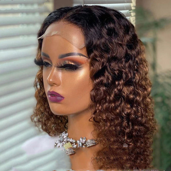 Doores Perruque Bob Lace Front Wig Naturelle Cheveux Humains Coupe Pixie Brun Hanzuva