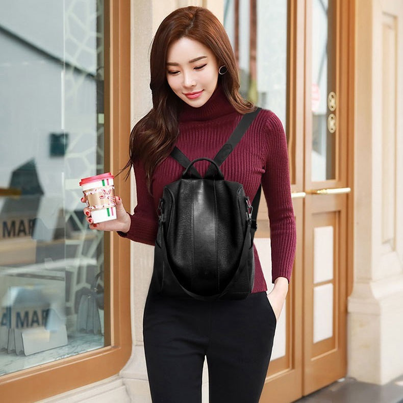 Women's solid color large capacity backpack Hanzuva