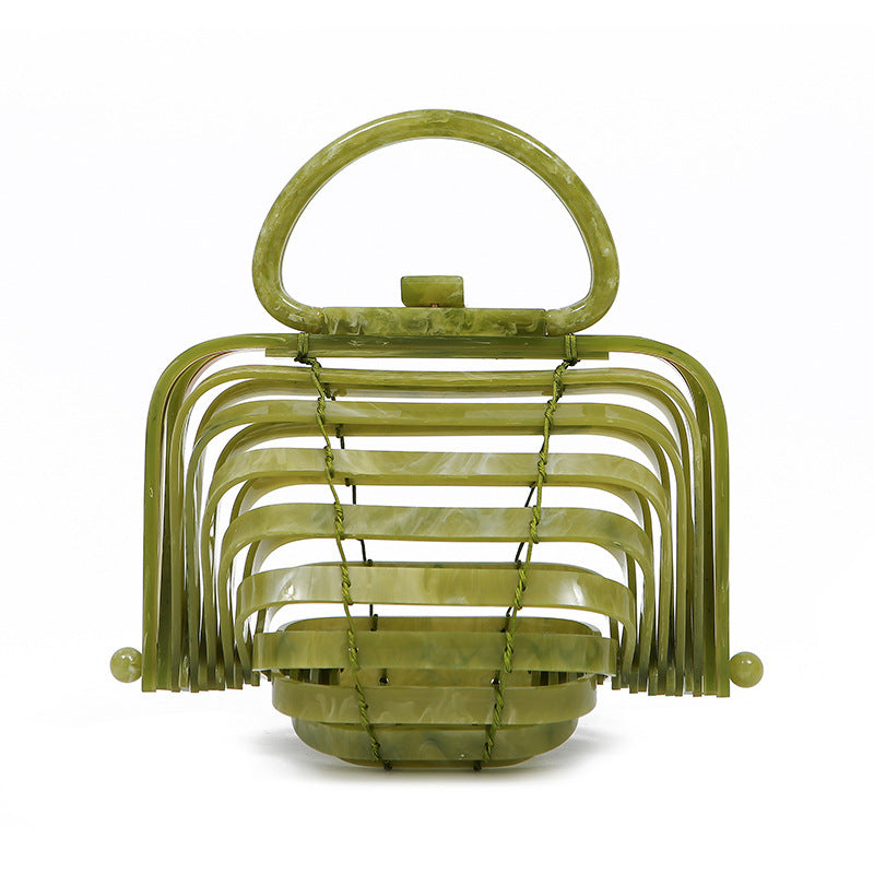 Acrylic bamboo basket hollow handbag foldable shell bag