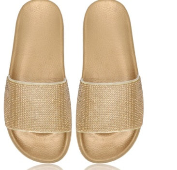 Women's Rhinestone Stand Independently Fashion Craft Flat Slippers Hanzuva