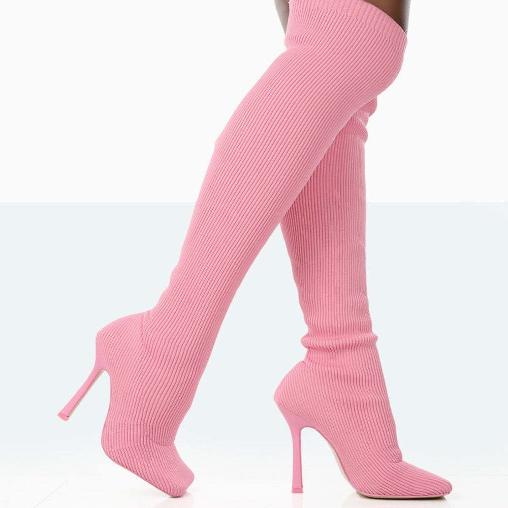 Europe And The United States Foreign Trade Large Size High With Fine Heel Stretch Boots Female Hanzuva