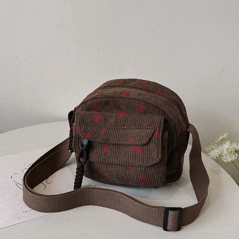 Corduroy Cloth Bag Women's Strawberry Printing