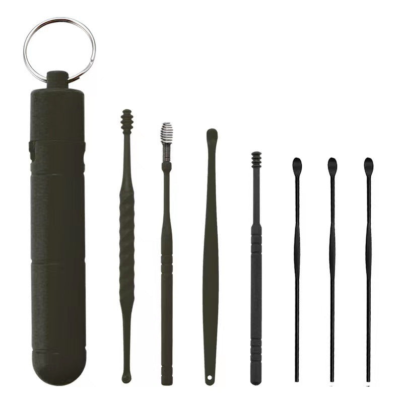 Black Ear Pick Suit 7-piece Spiral Double-headed Spring Ear Cleaning Tool Set