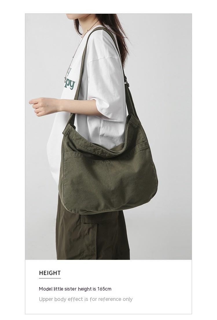 Women's Large Capacity Idle Style Artistic Simple Canvas Bag School College Students