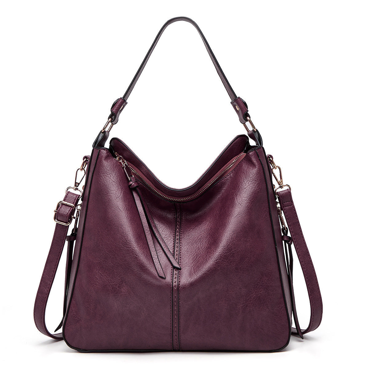 Hobos Zipper Bucket Bags With Adjustable Shoulder-strap Handbags Temperament High Capacity Messenger Shoulder Bag For Women Hanzuva