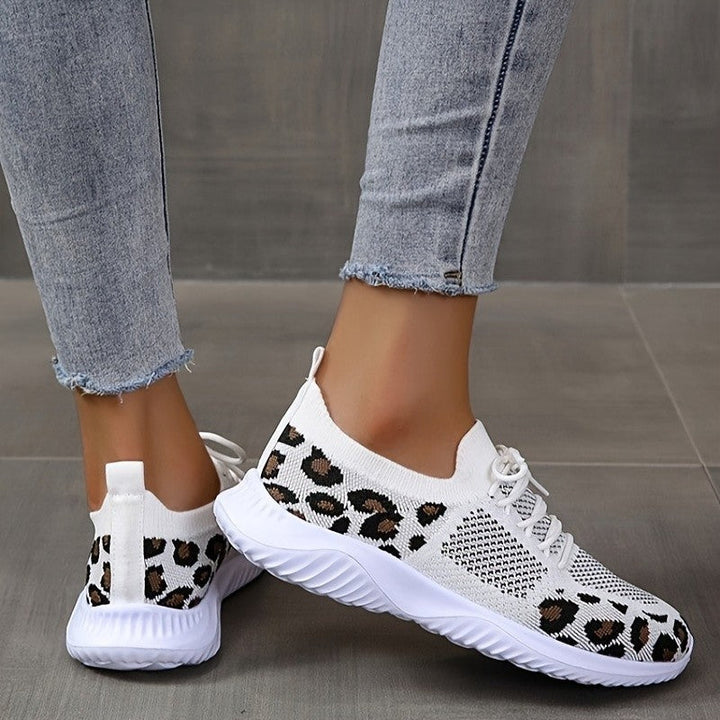 White Shoes Women Leopard Print Lace-up Sneakers Sports Hanzuva