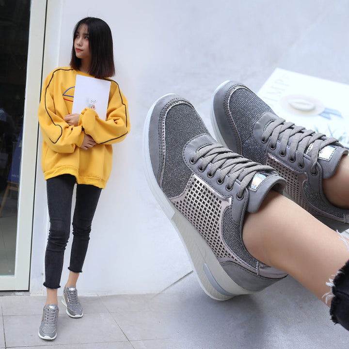 Women's Casual Wedge Heel Mesh Front Lace Up Flat Shoes Hanzuva