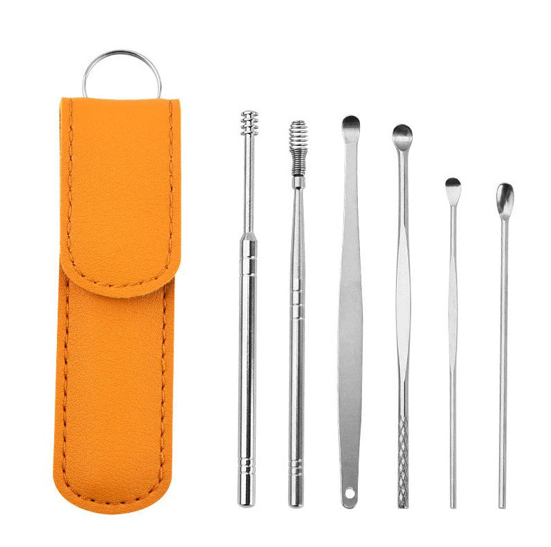 Stainless Steel 6-piece Set Earpick 360 Degree Spiral Cleaning Earwax Tool