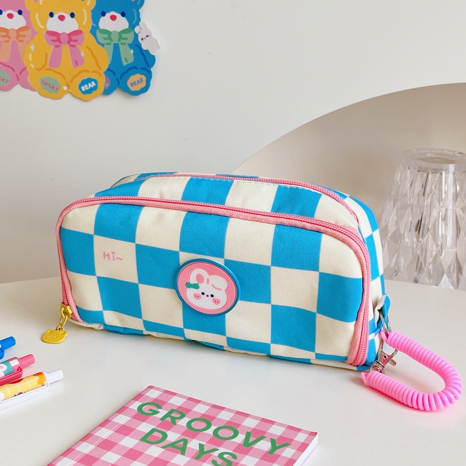 Japanese Simple Large-capacity Checkerboard Pencil Case
