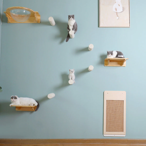 Wall-mounted Solid Wood Cat Rack Sisal Grab Post Hanzuva