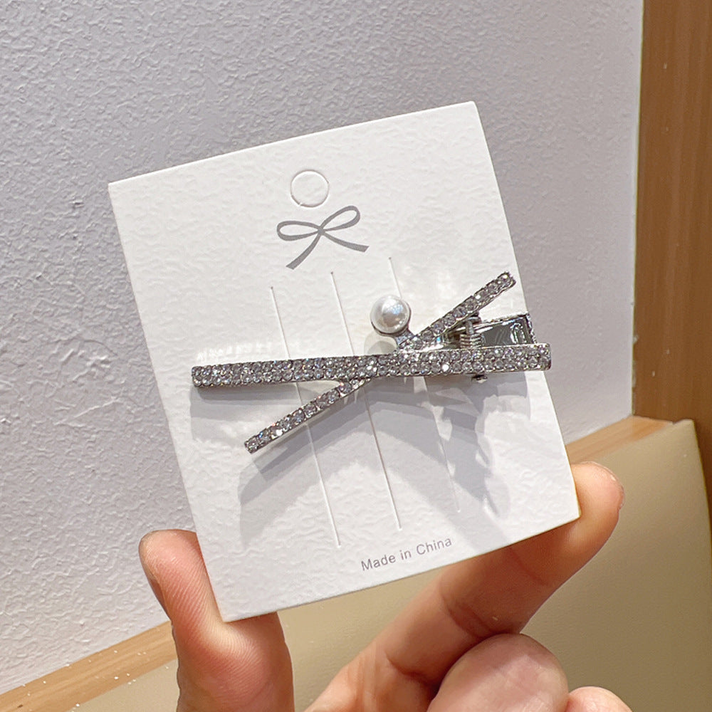 Fashion Silver Cross X-shaped Rhinestone Barrettes Women