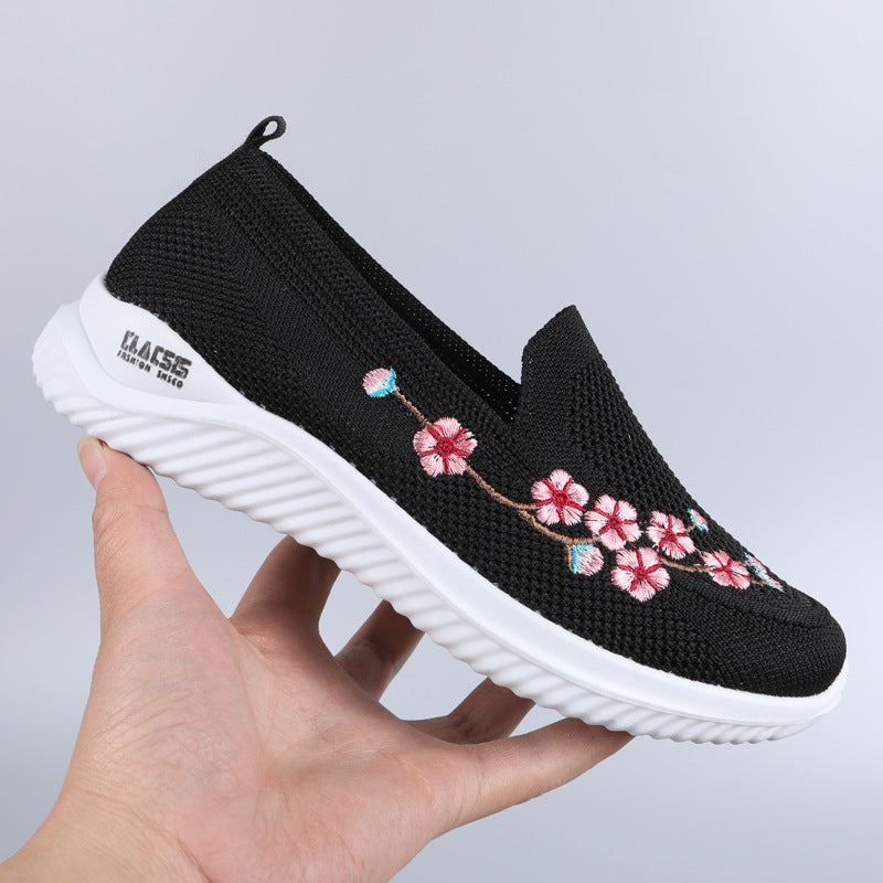 Flower Embroidery Flats Summer Walking Shoes Women's Mesh Breathable Casual Shoes Hanzuva