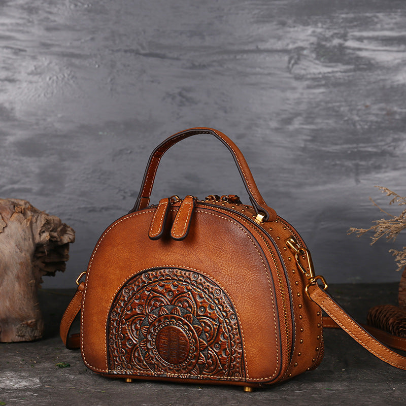 Vintage leather handbag multi-functional suede cowhide Hanzuva