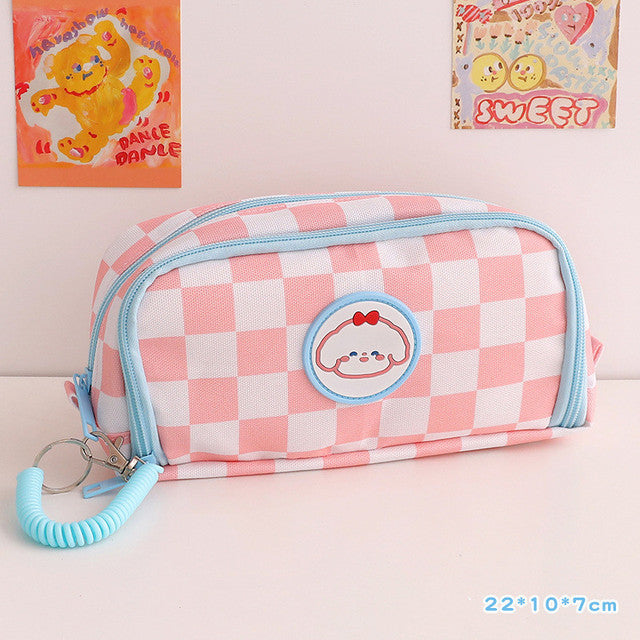 Japanese Simple Large-capacity Checkerboard Pencil Case