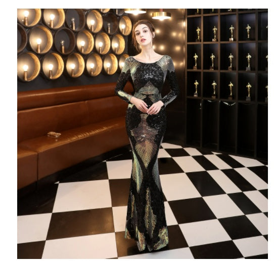 Fashion Stitching Mopping Long Sequin Dress Hanzuva