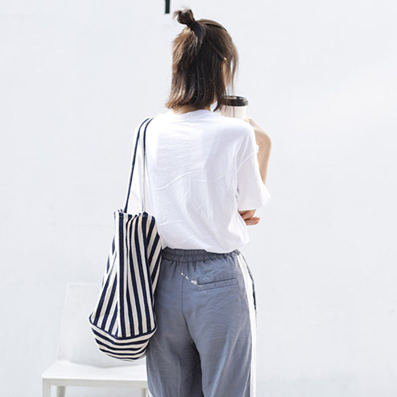 Striped Canvas Bags High Capacity Shoulder Bags For Women Fashion Shopper Handbags Casual Shopping Totes Hanzuva