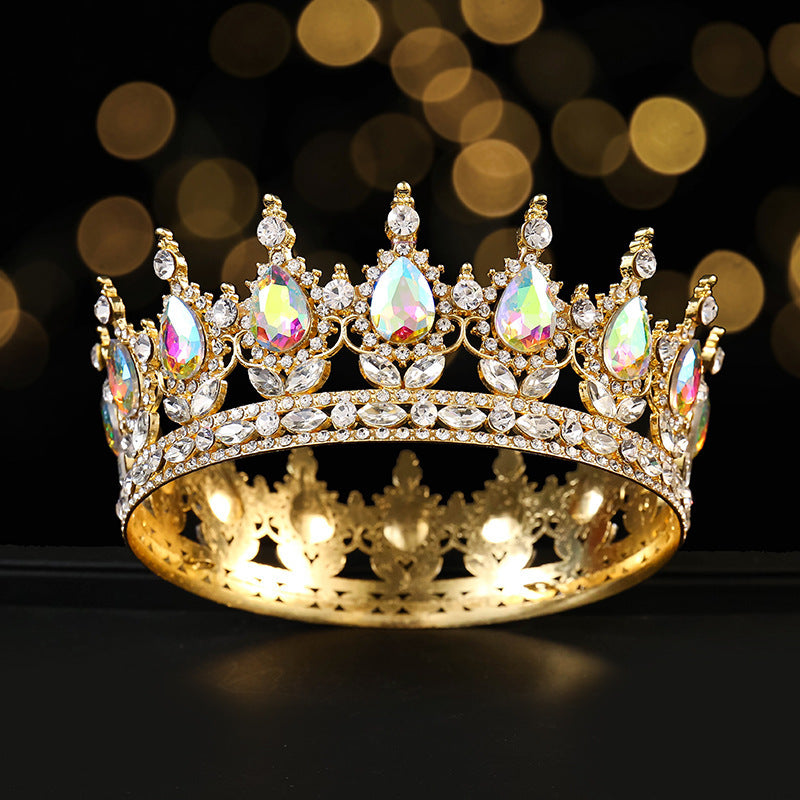 Golden Full Round Crown Red Crystal Beauty Pageant