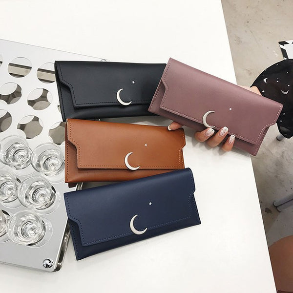 Star Moon Rivet Zipper Soft Leather Coin Wallet Hanzuva