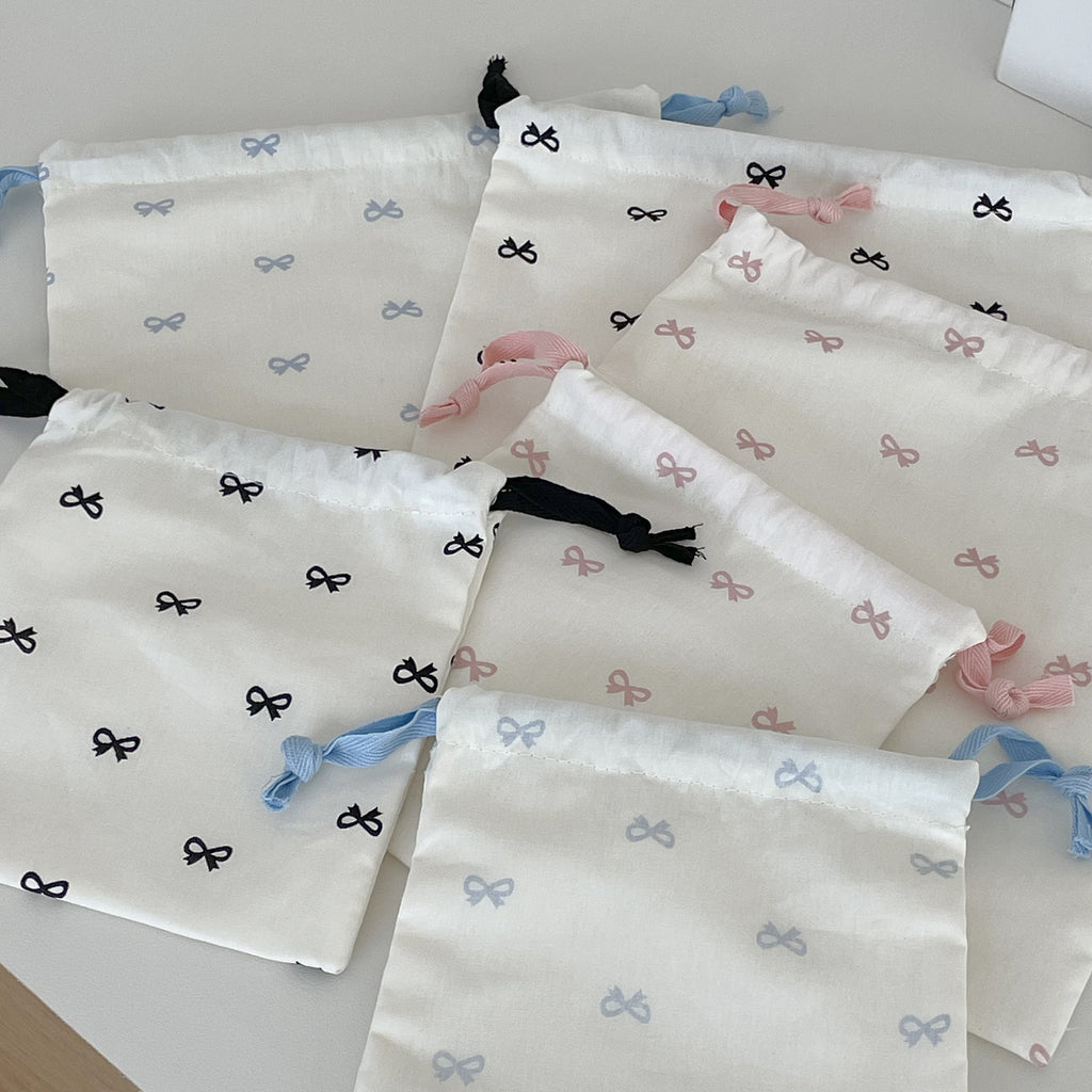 Sweet Bow Print Drawstring Storage Bag